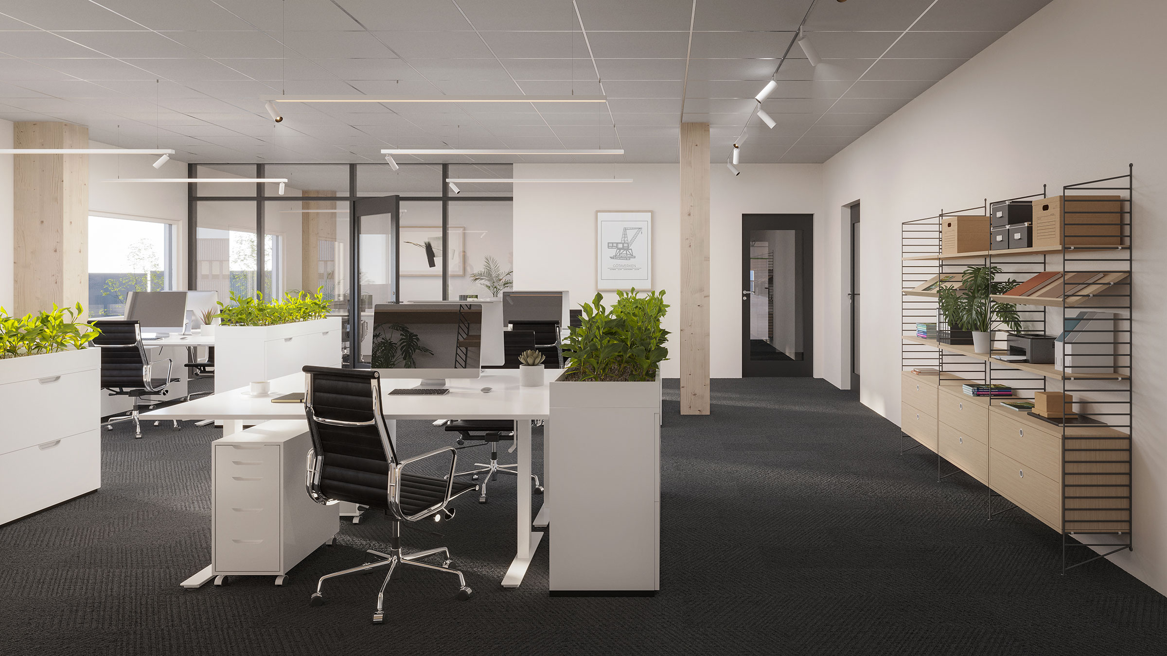 Kontorsmiljö i lagerlokalen – Logicor Park Backa, Göteborg